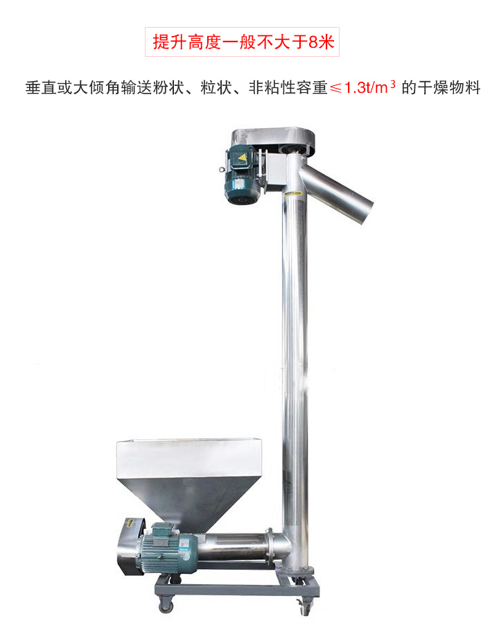 立式輸送機垂直或大傾角輸送粉狀、粒狀、非粘性容重≤1.3t/m   的干燥物料