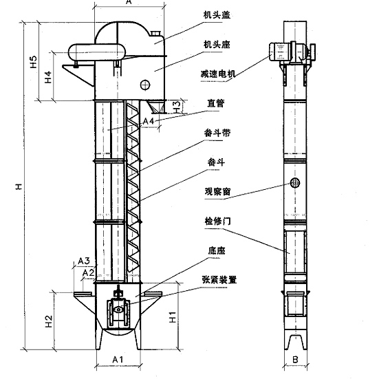 TD不銹鋼斗式提升機結(jié)構(gòu)